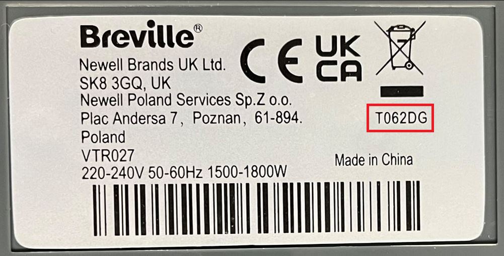 BREVILLE WARRANTY Where would I find the date code?
